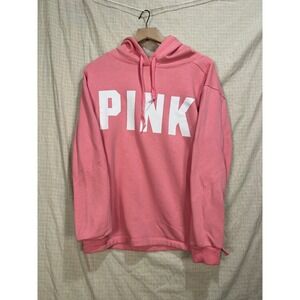 Victoria's Secret PINK Hoodie Pink Graphic Logo Pocket Sweatshirt Medium #2149